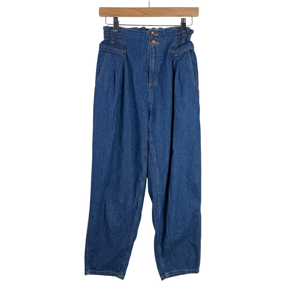 Zara High Waisted Baggy Paperbag Denim Jeans size‎ 6 Blue